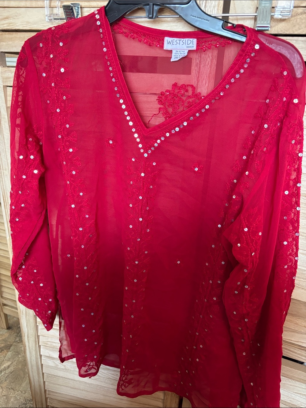 FINAL MARKDOWN Westside designs V-Neck Embellished Sheer Top OSFM